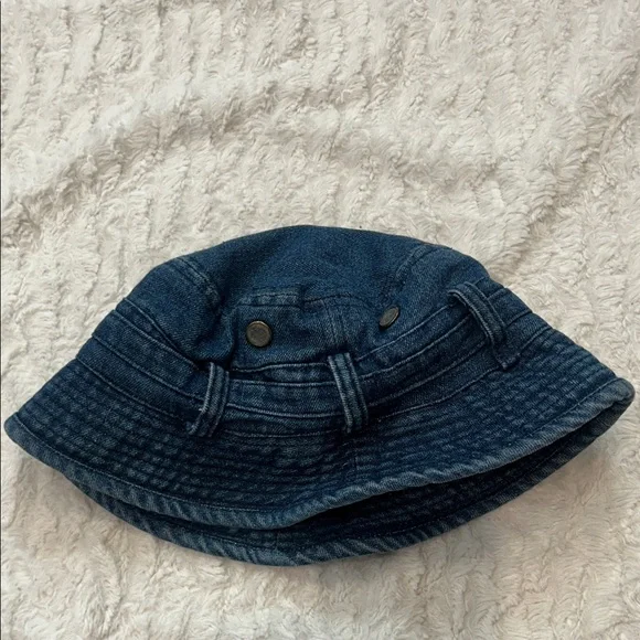 Vintage 90s Blue Denim Cotton belt buckle Bucket Hat size small medium adult - Picture 3 of 7